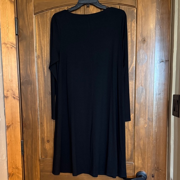 Eileen Fisher Elegant Black Long Sleeve A Line Dress - Picture 3 of 4